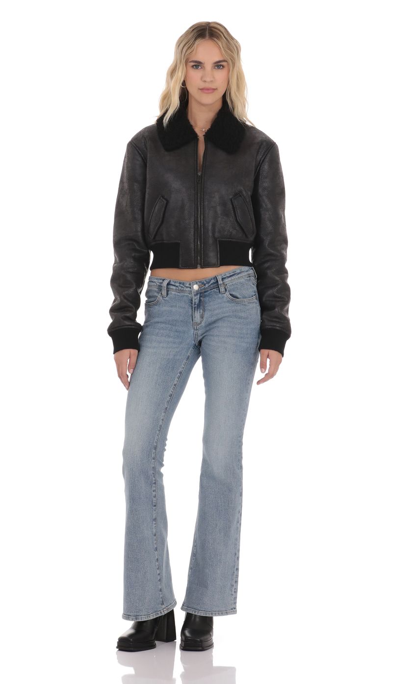 Product image for Sherpa Washed Faux Leather Jacket in Black