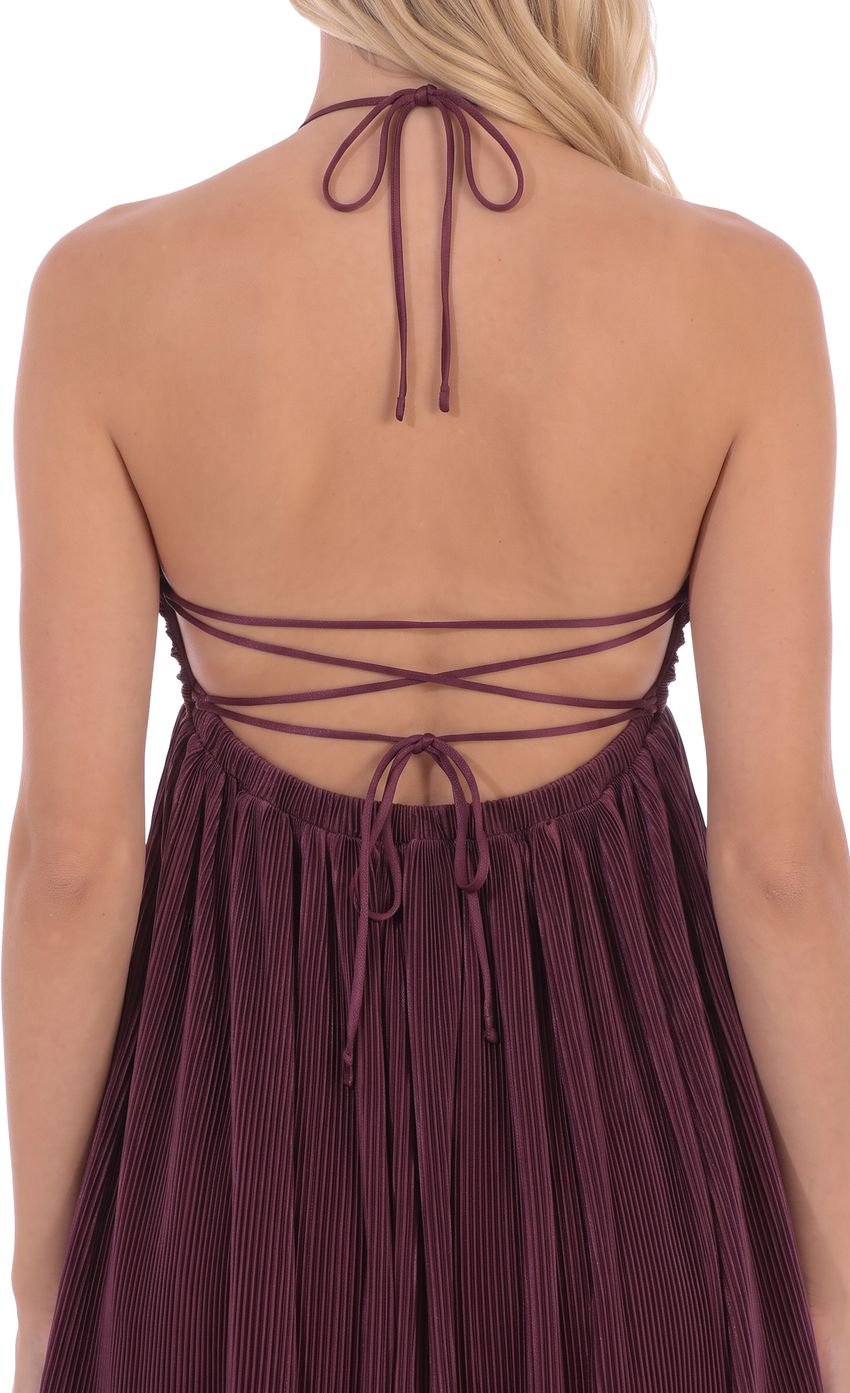 Product image for Pleated Halter Mini Dress in Plum
