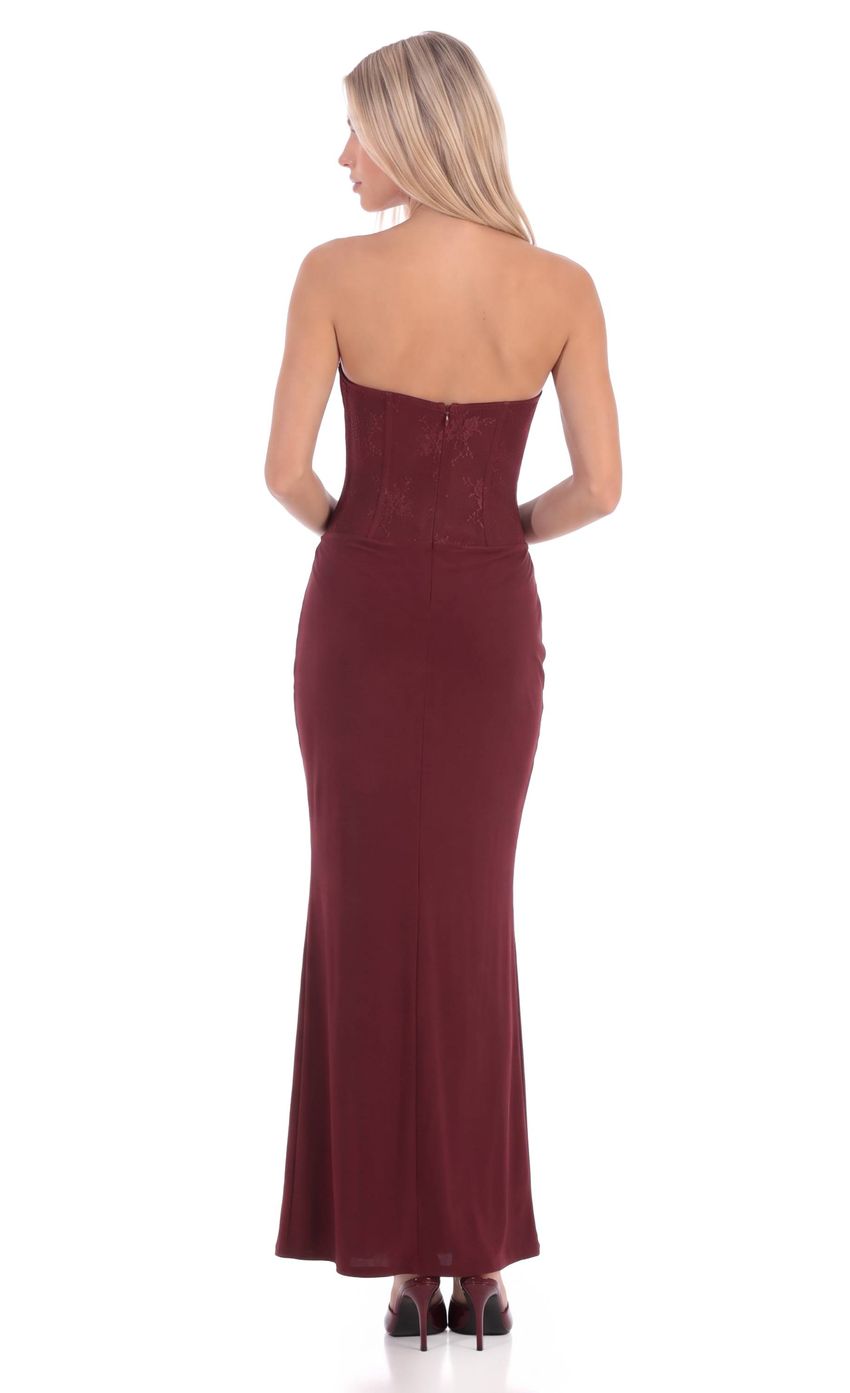 Product image for Strapless Lace Maxi Dress in Burgundy