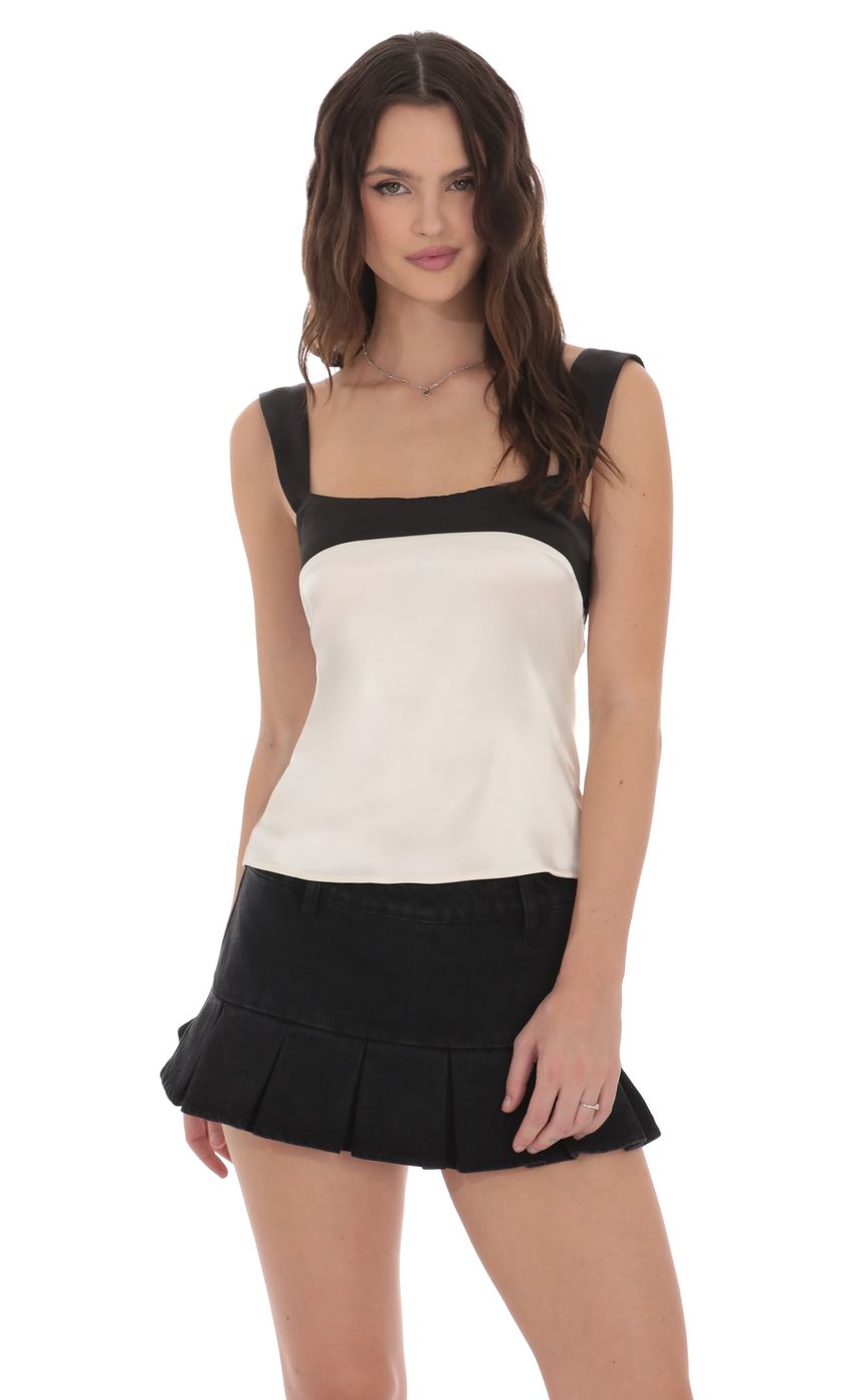 Product image for Two-Toned Satin Top in Ivory