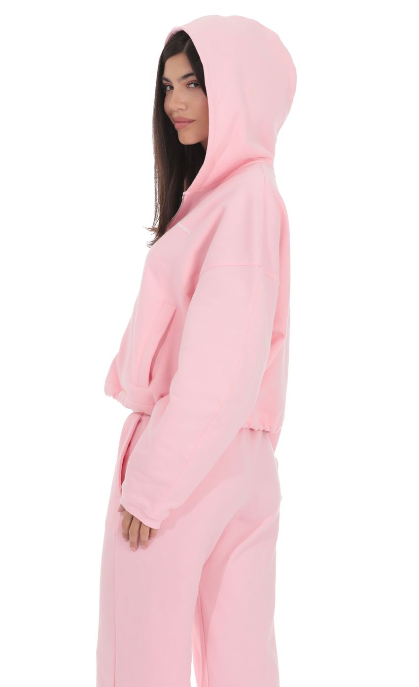 Product image for Cropped Fleece Zip-Up Hoodie in Pink