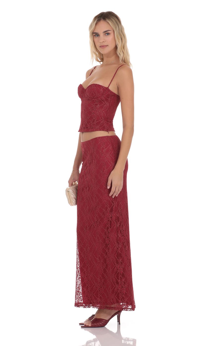 Product image for Gold Thread Lace Maxi Skirt in Burgundy