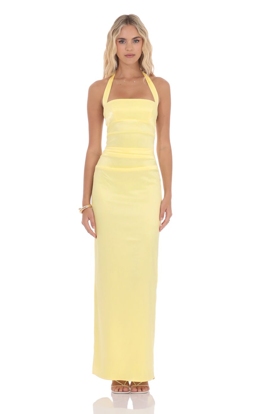 Picture Satin Halter Maxi Dress in Yellow. Source: https://media-img.lucyinthesky.com/data/product-media/850xAUTO/f85db214-b0d3-46d5-9b89-b14a2f5de328.jpg