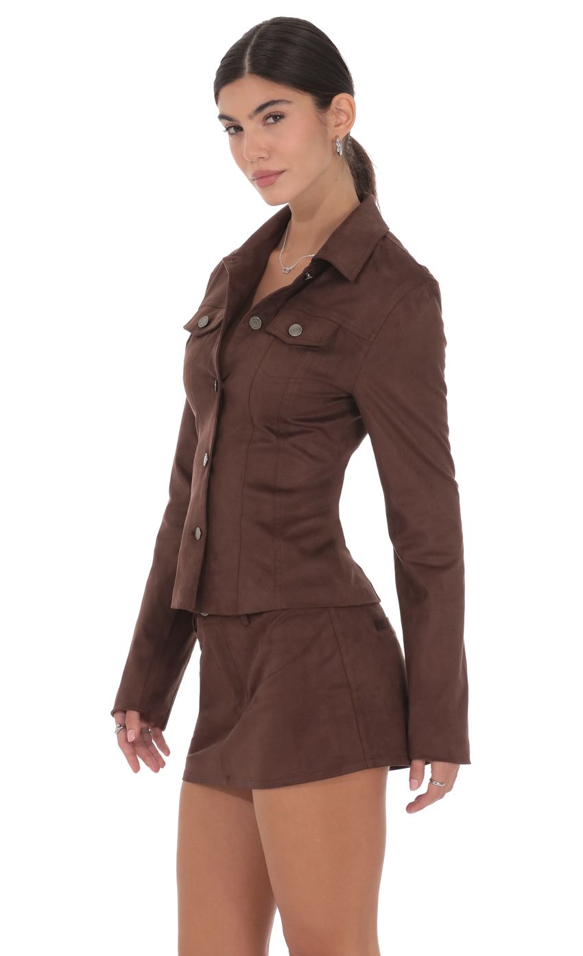 Product image for Collared Suede Button Down in Chocolate