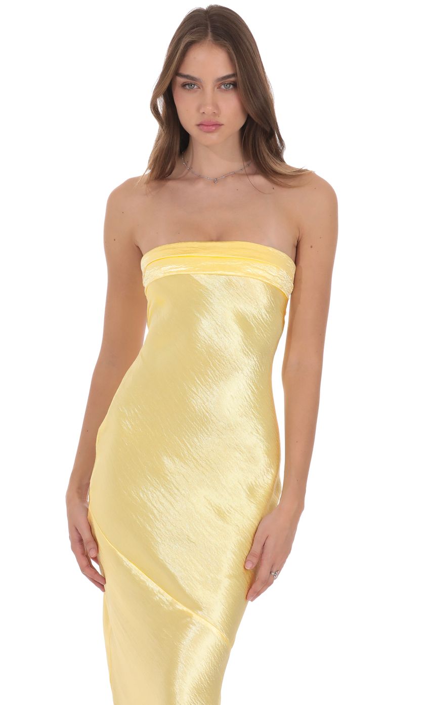 Product image for Crinkle Satin Open Back Maxi Dress in Yellow