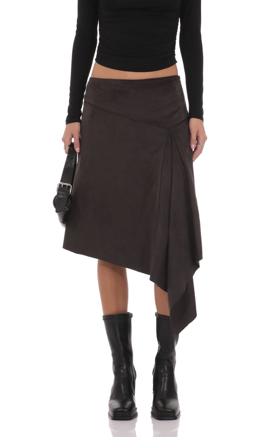 Product image for Asymmetrical Midi Skirt in Charcoal