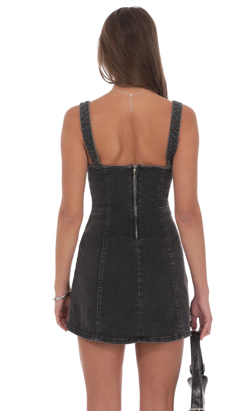 Product image for Denim Polka Dot Bow Dress in Washed Black