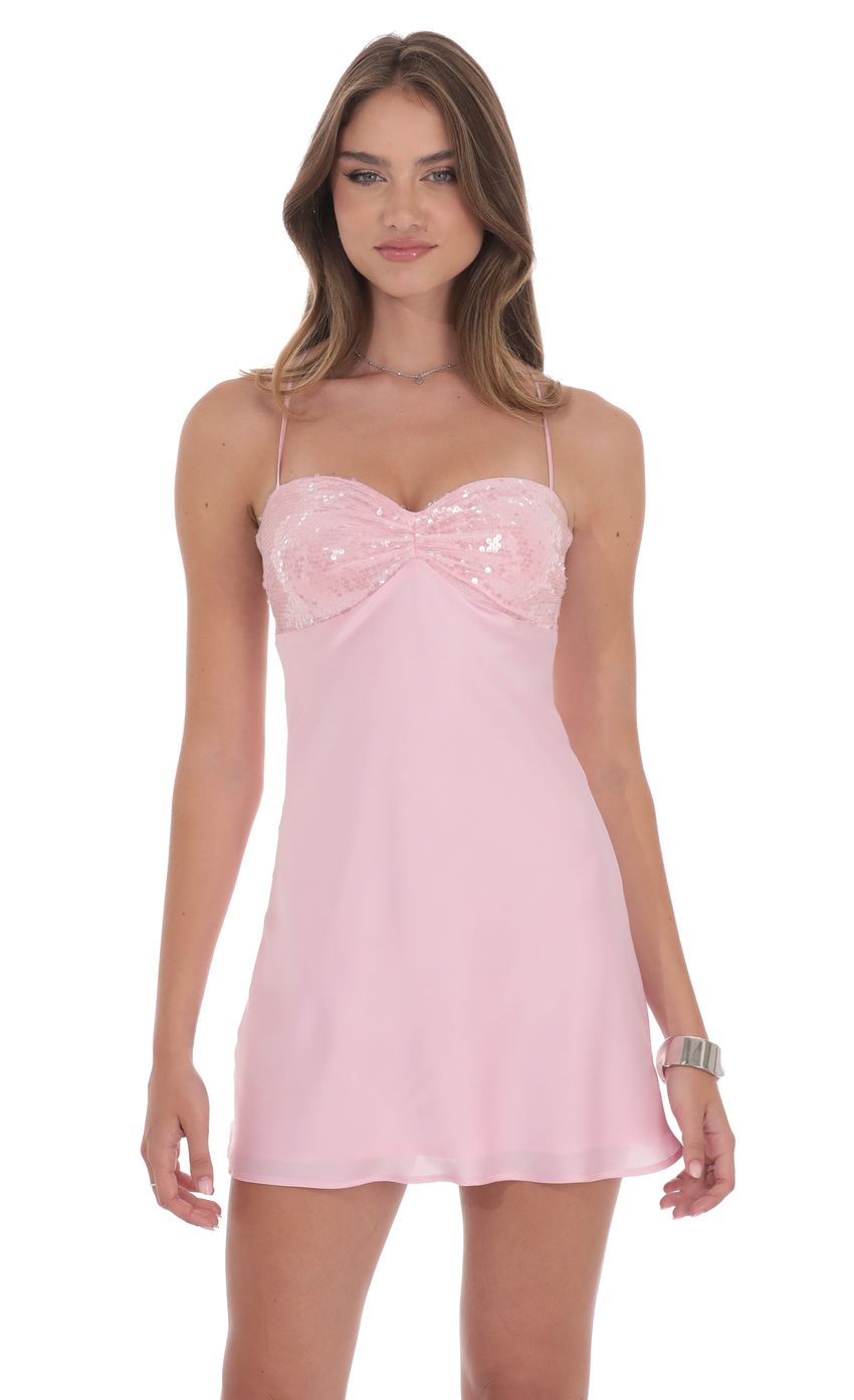 Product image for Satin Sequin Bust Dress in Pink