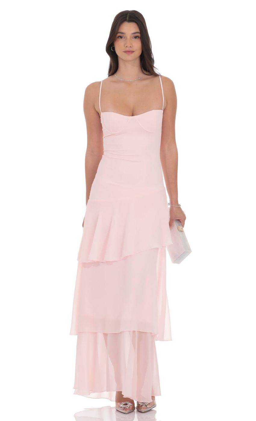 Product image for Long Ruffle Maxi Dress in Pastel Pink