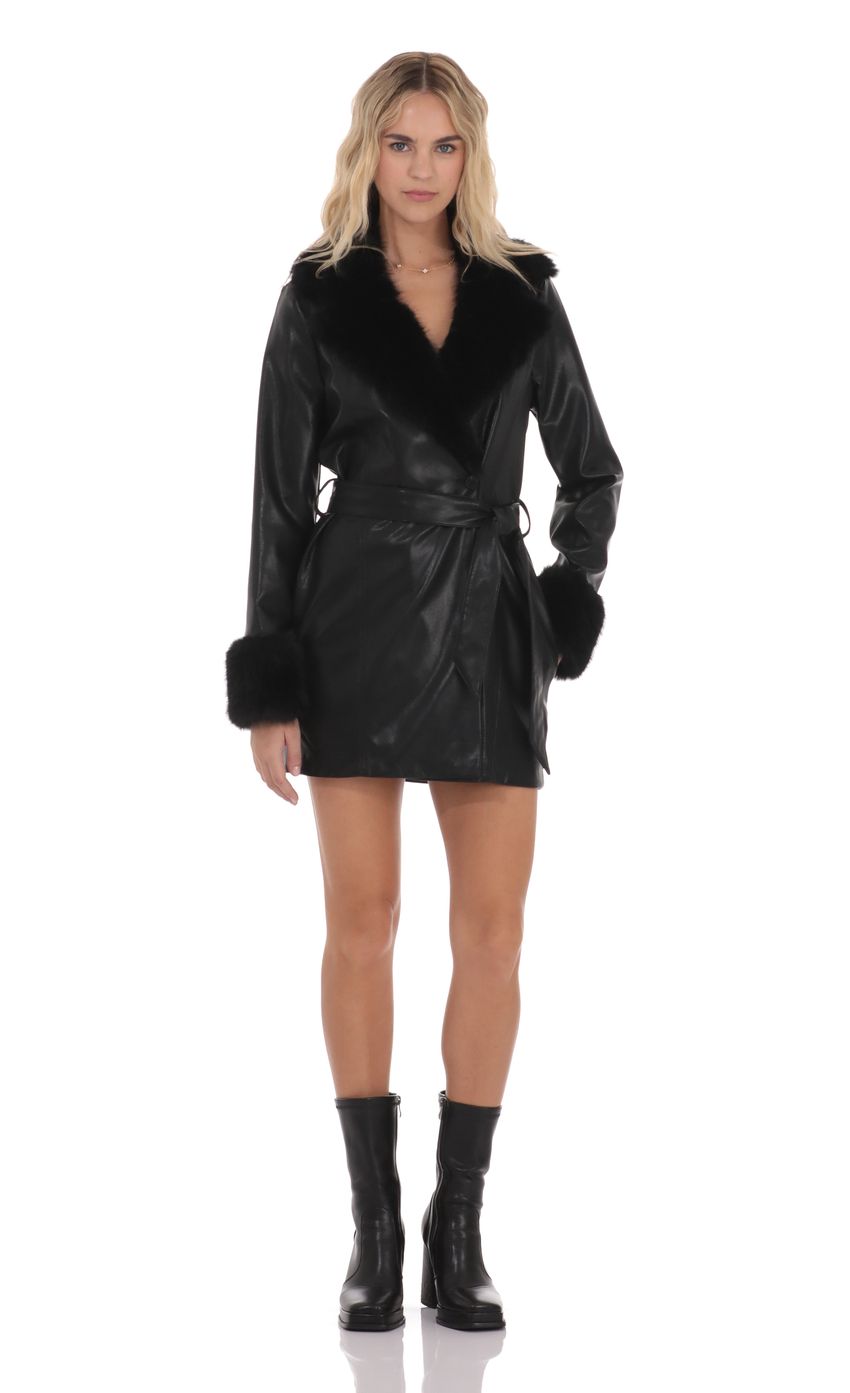 Product image for Faux Fur Leather Trench in Black