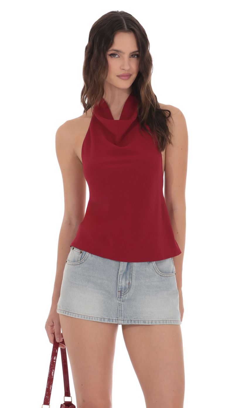 Product image for Mock Neck Halter Top in Red