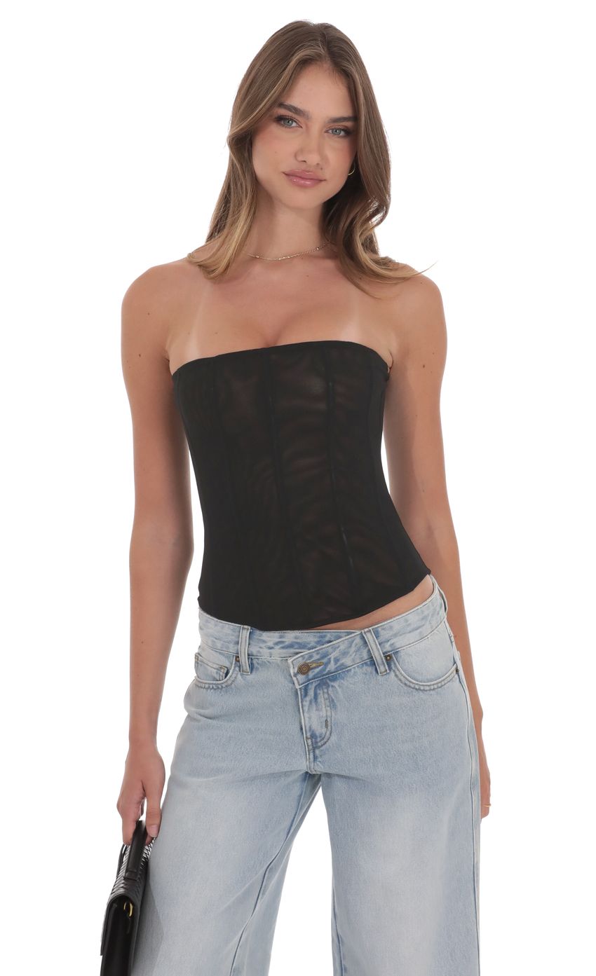 Product image for Sheer Mesh Strapless Corset Top in Black