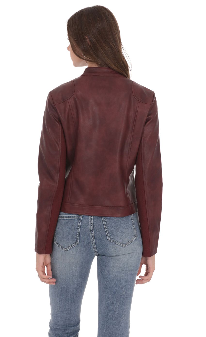 Product image for Faux Leather Biker Jacket in Burgundy