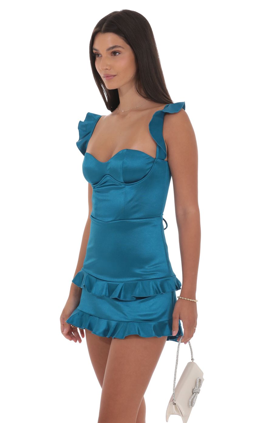 Product image for Satin Ruffle Bodycon Dress in Cobalt