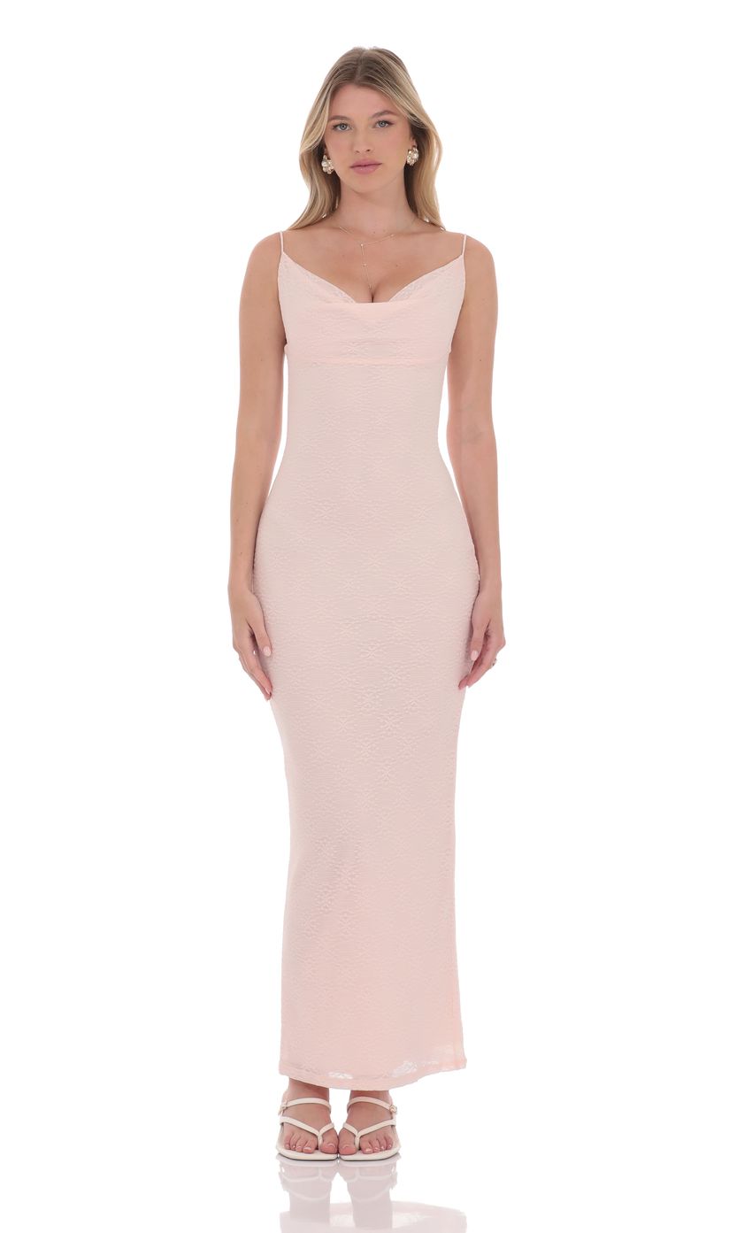 Picture Lace Cowl Neck Maxi Dress in Pink. Source: https://media-img.lucyinthesky.com/data/product-media/850xAUTO/fb5ef7d0-9b68-49ee-8c56-36c8dbef9fee.jpg