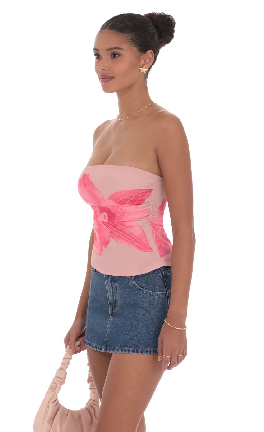 Picture Mesh Floral Ruched Tube Top in Blush Pink. Source: https://media-img.lucyinthesky.com/data/product-media/850xAUTO/fb60cfaf-f67f-4d07-8a4d-01b315314b6d.jpg