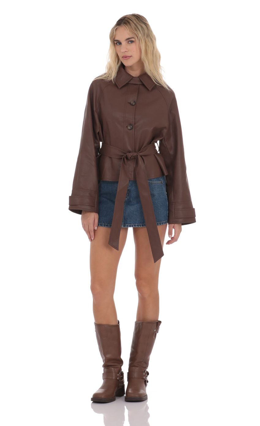 Product image for Belted Faux Leather Jacket in Black