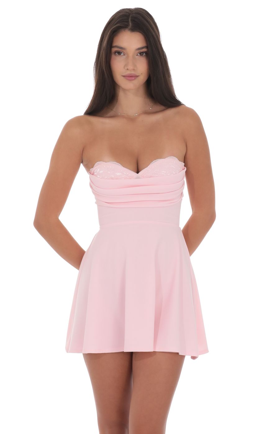 Product image for Lace Bust Fit and Flare Dress in Pink