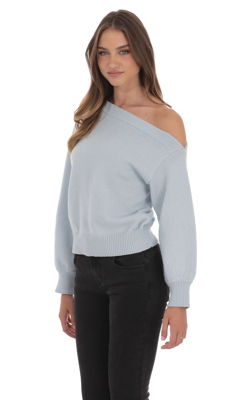 Изображение товара для Джемпер с открытыми плечами светло-голубого цвета