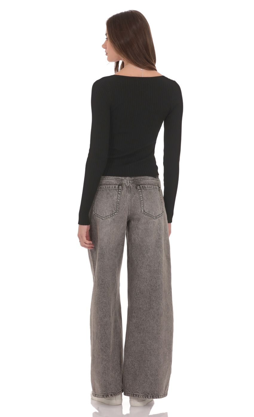 Product image for Ribbed Hook and Eye Cardigan in Black