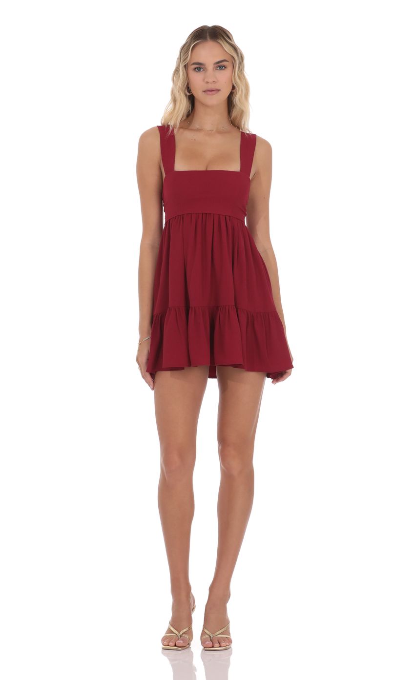 Product image for Square Neckline Babydoll Dress in Red