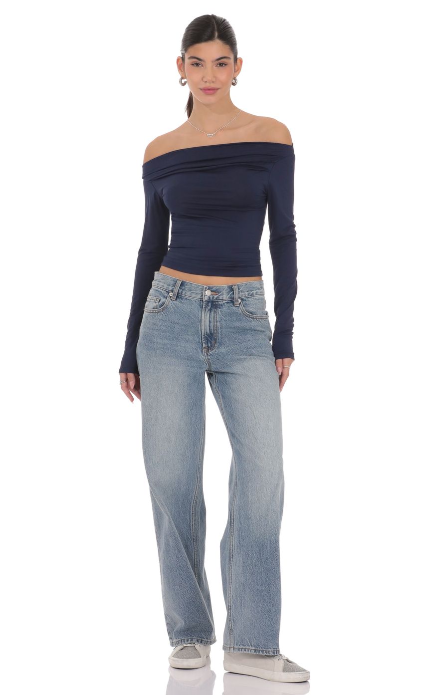Product image for Ruched Off Shoulder Top in Navy