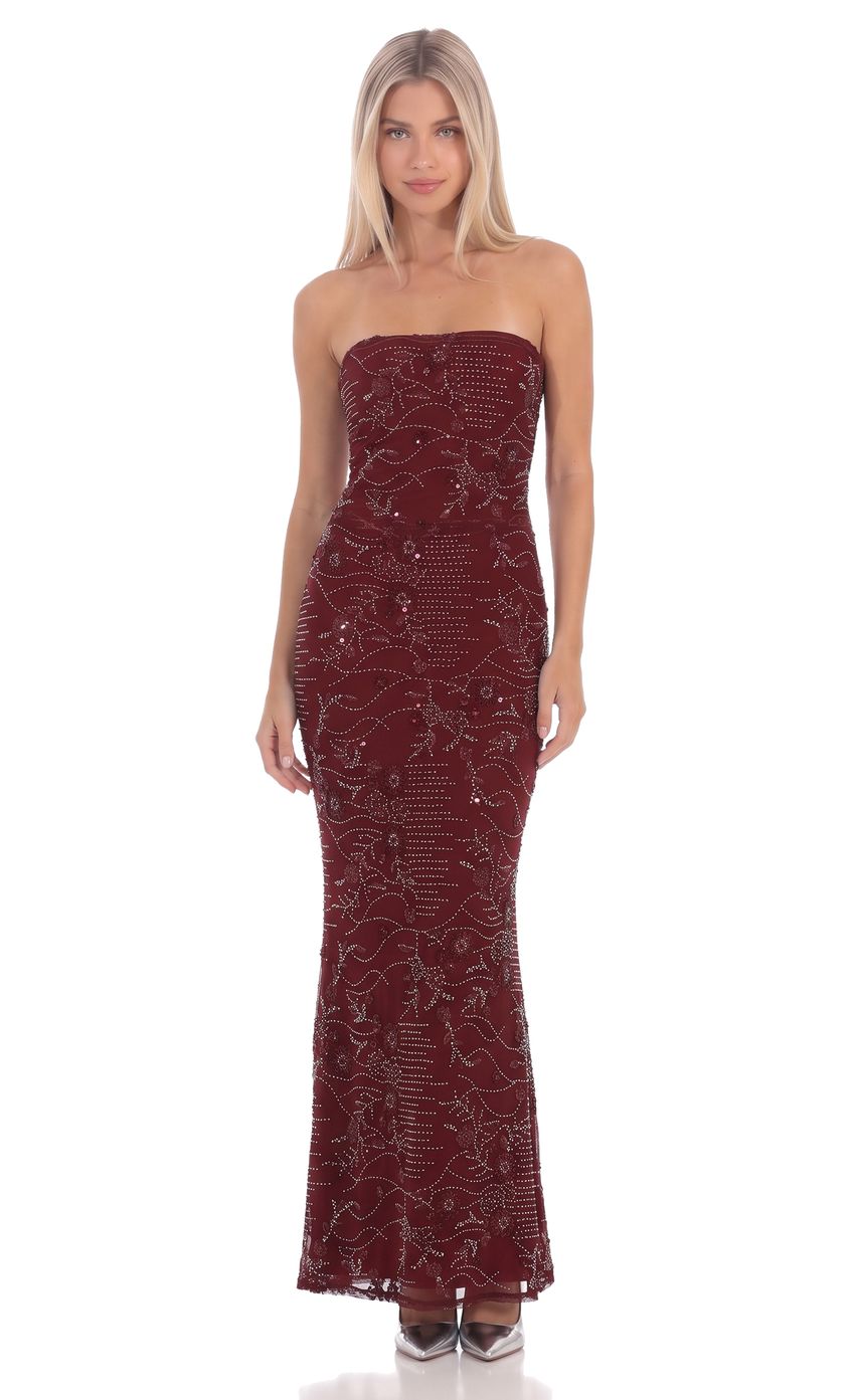 Product image for Embellished Maxi Dress in Burgundy