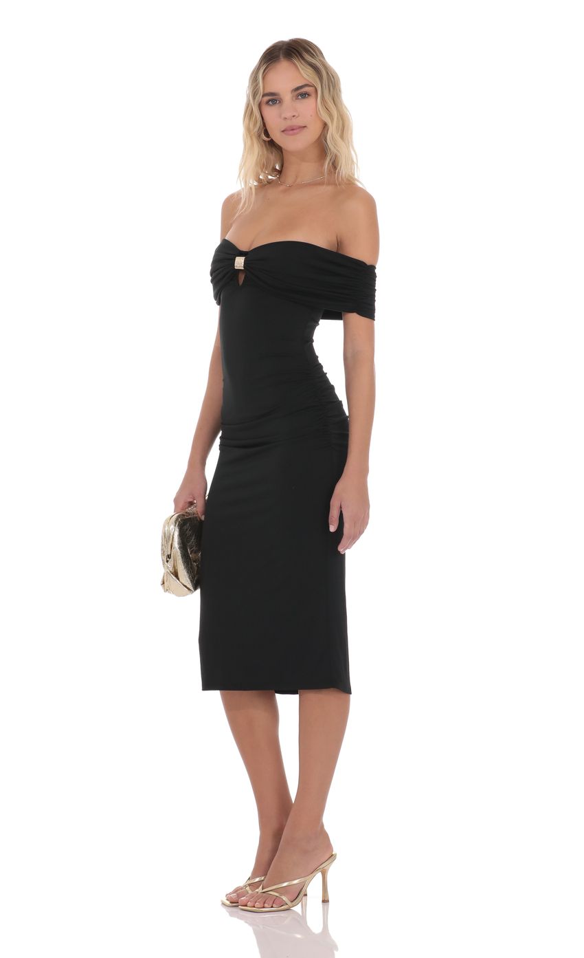 Product image for Off Shoulder Keyhole Midi Dress in Black