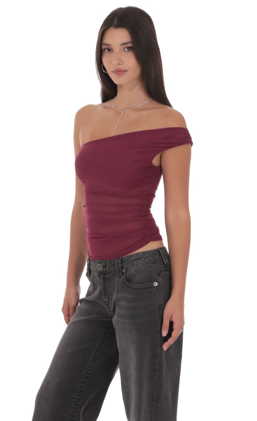 Product image for Sheer One Shoulder Top in Plum