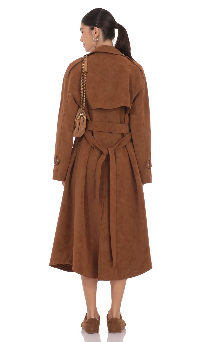 Product image for Faux Leather Trench Coat in Camel