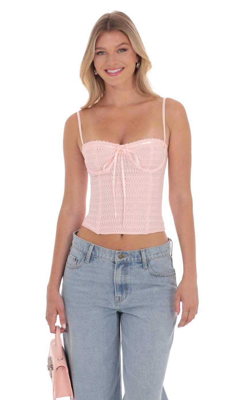 Picture Bow Mesh Bustier in Pink. Source: https://media-img.lucyinthesky.com/data/product-media/850xAUTO/feb96312-ff65-4f46-b930-989d56c02799.jpg