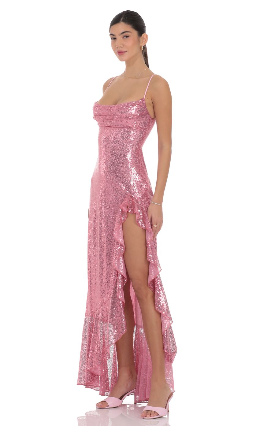 Product image for Sequin Ruffle Maxi Dress in Pink