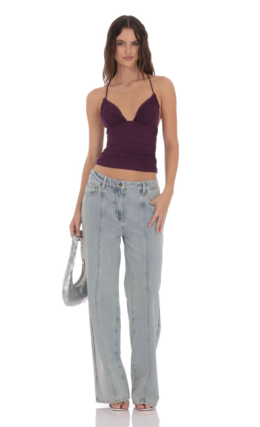 Product image for Mesh V-Neck Top in Purple