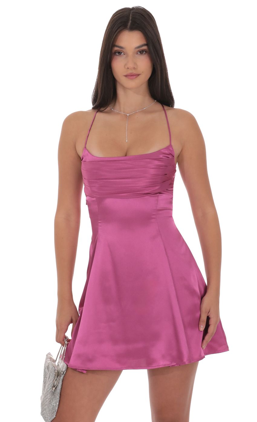 Product image for Satin Draped A-Line Dress in Magenta