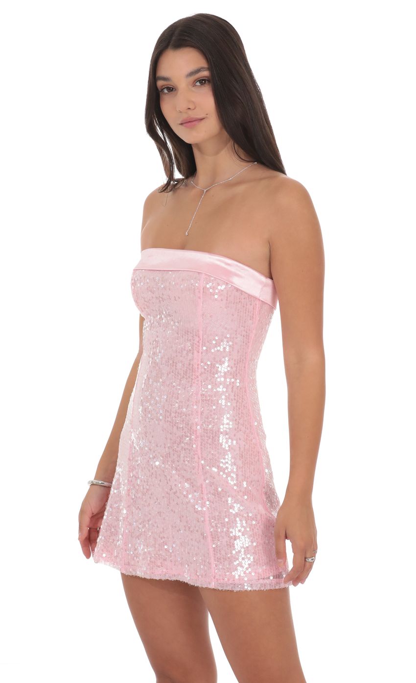 Product image for Satin Trim Sequin Dress in Pink