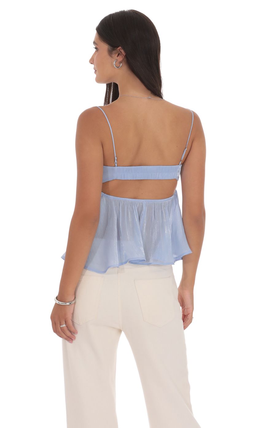 Product image for Sheen Front Tie Babydoll Top in Light Blue