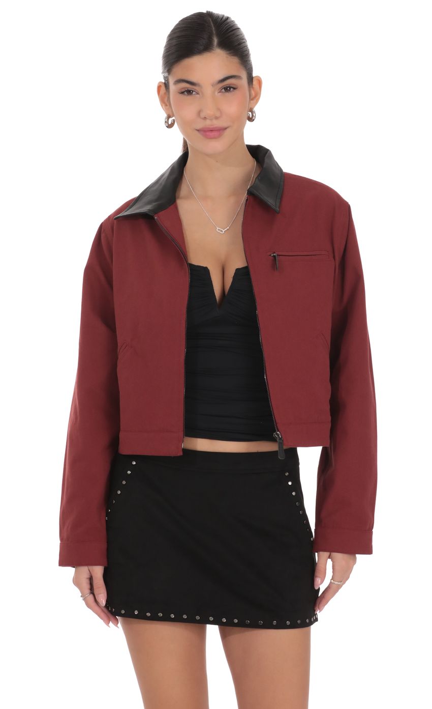 Product image for Two-Toned Collar Jacket in Burgundy