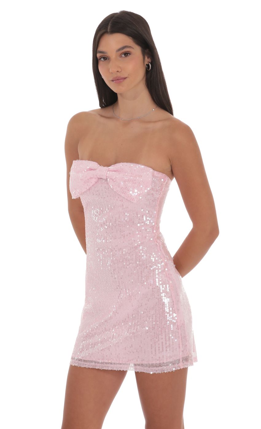 Product image for Strapless Sequin Bow Dress in Pink