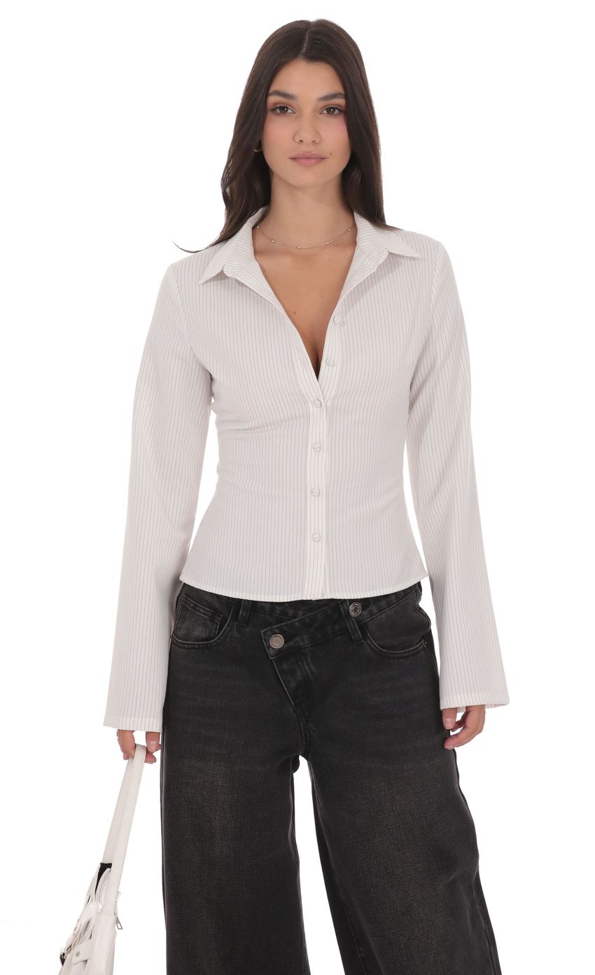 Изображение товара для Белая рубашка в тонкую полоску на пуговицах