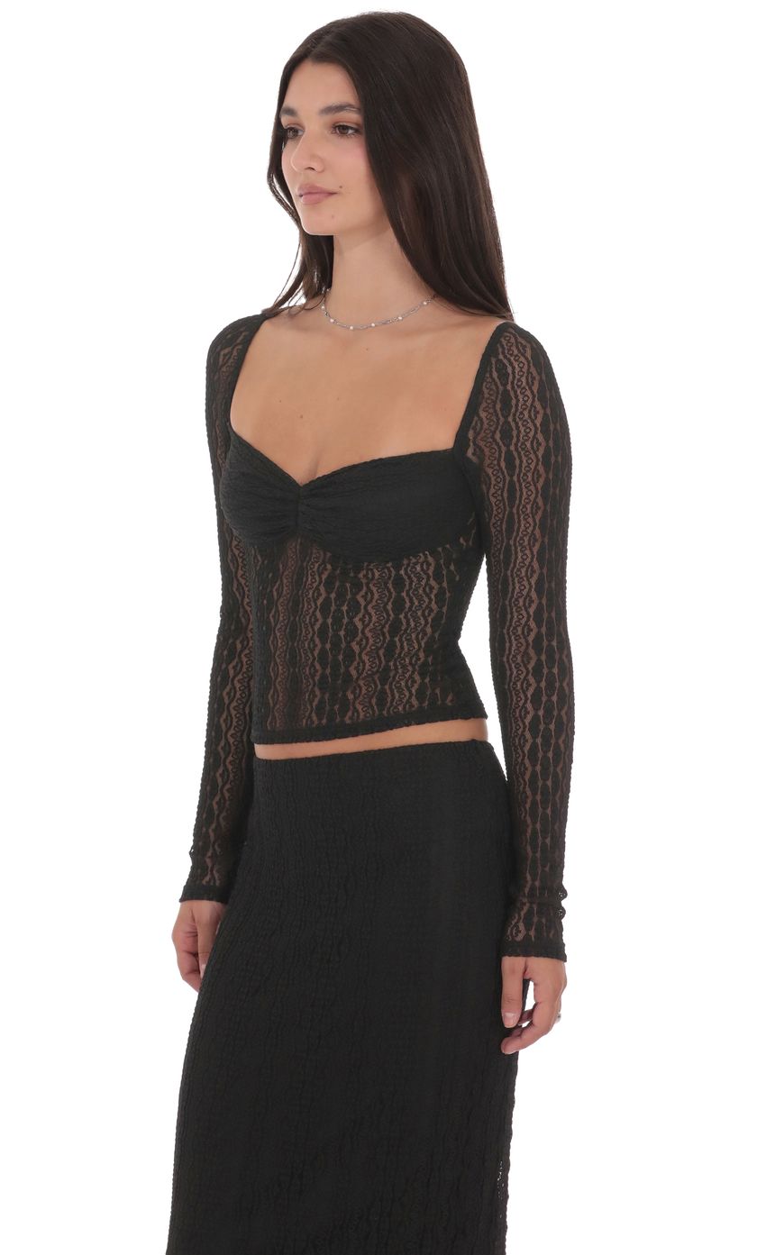 Изображение товара для Прозрачный топ из кружева с длинными рукавами черный