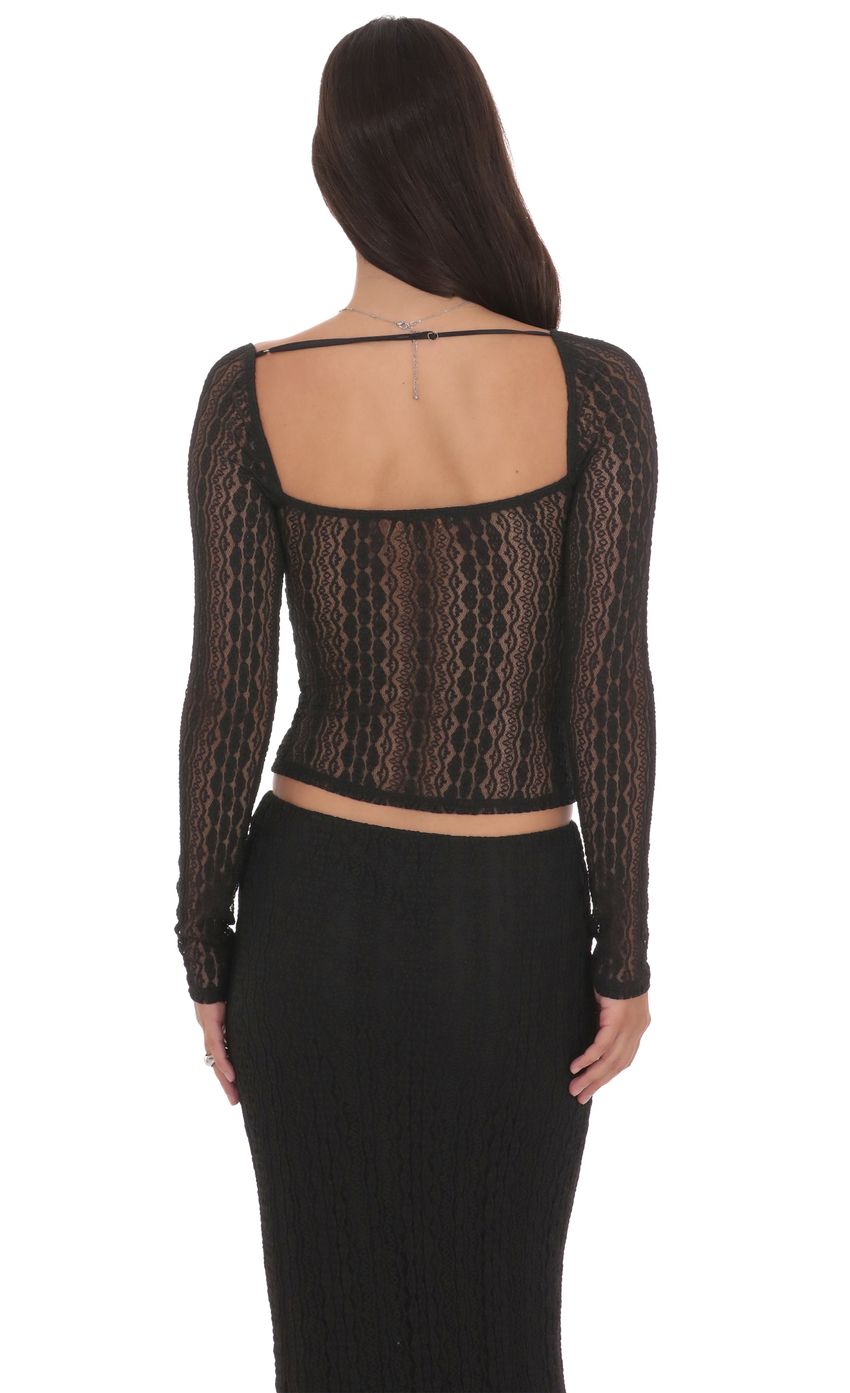 Изображение товара для Прозрачный топ из кружева с длинными рукавами черный