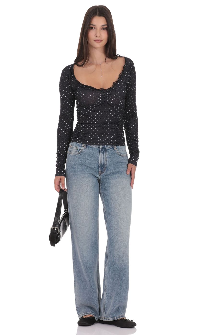 Изображение товара для Топ в горох с кружевной отделкой