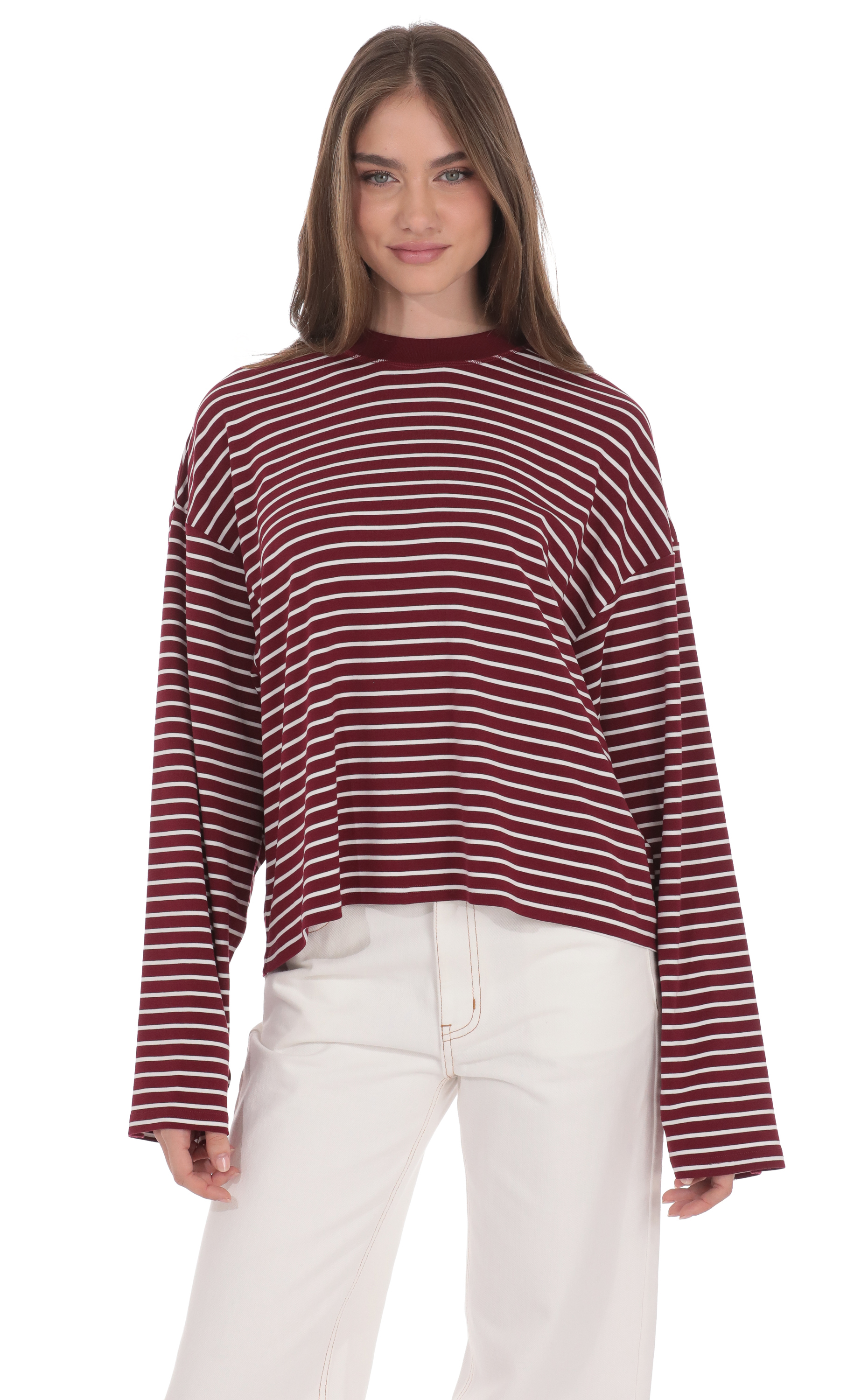 Oversized Striped Shirt in Red and White