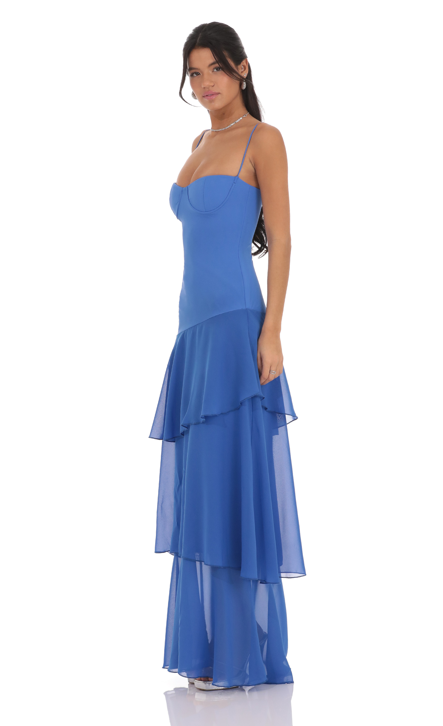 white christmas dresses Royal Blue Strapless Tight Long Dress With Gathering At The Sides main image 0