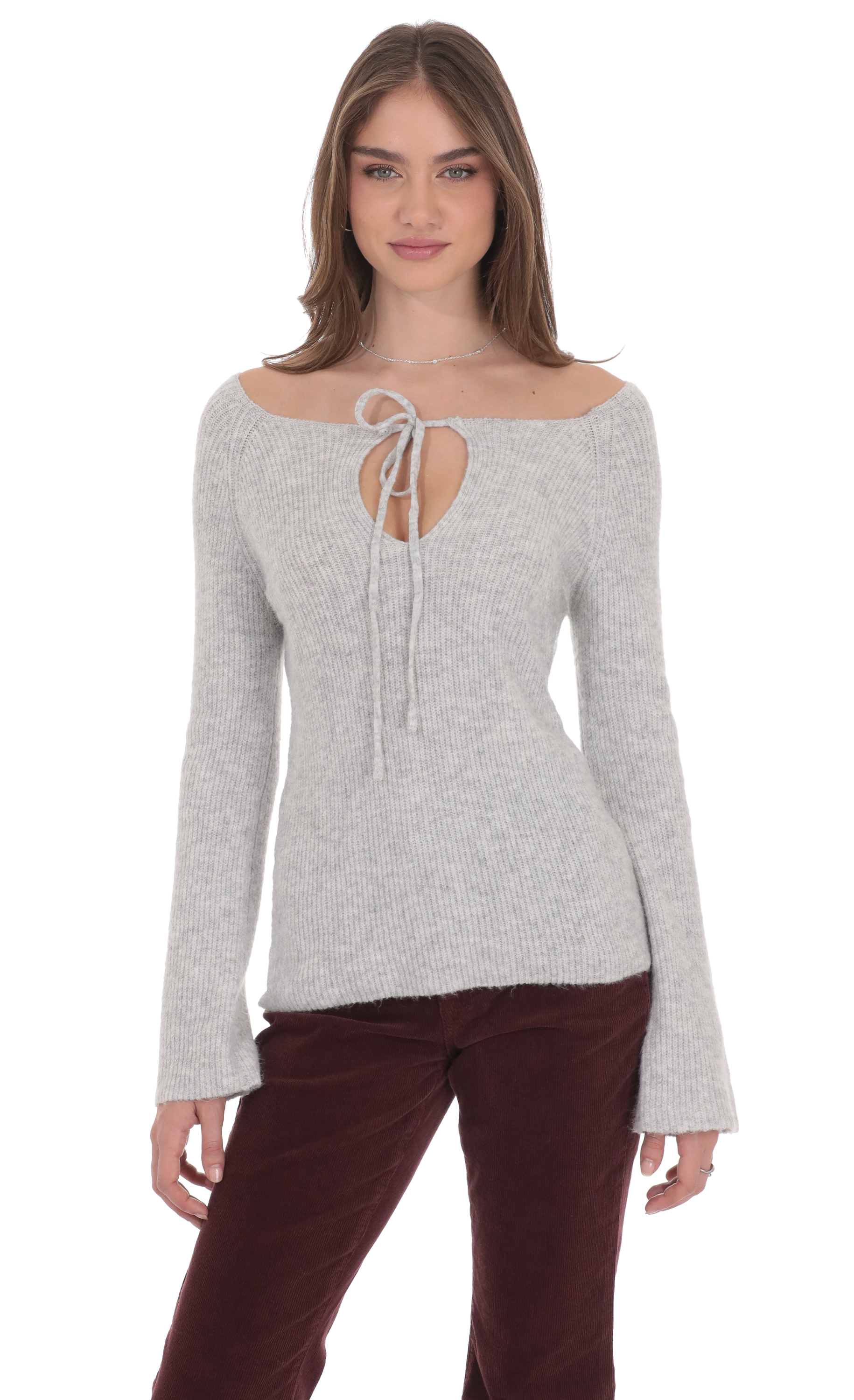 Knit Keyhole Jumper in Light Grey