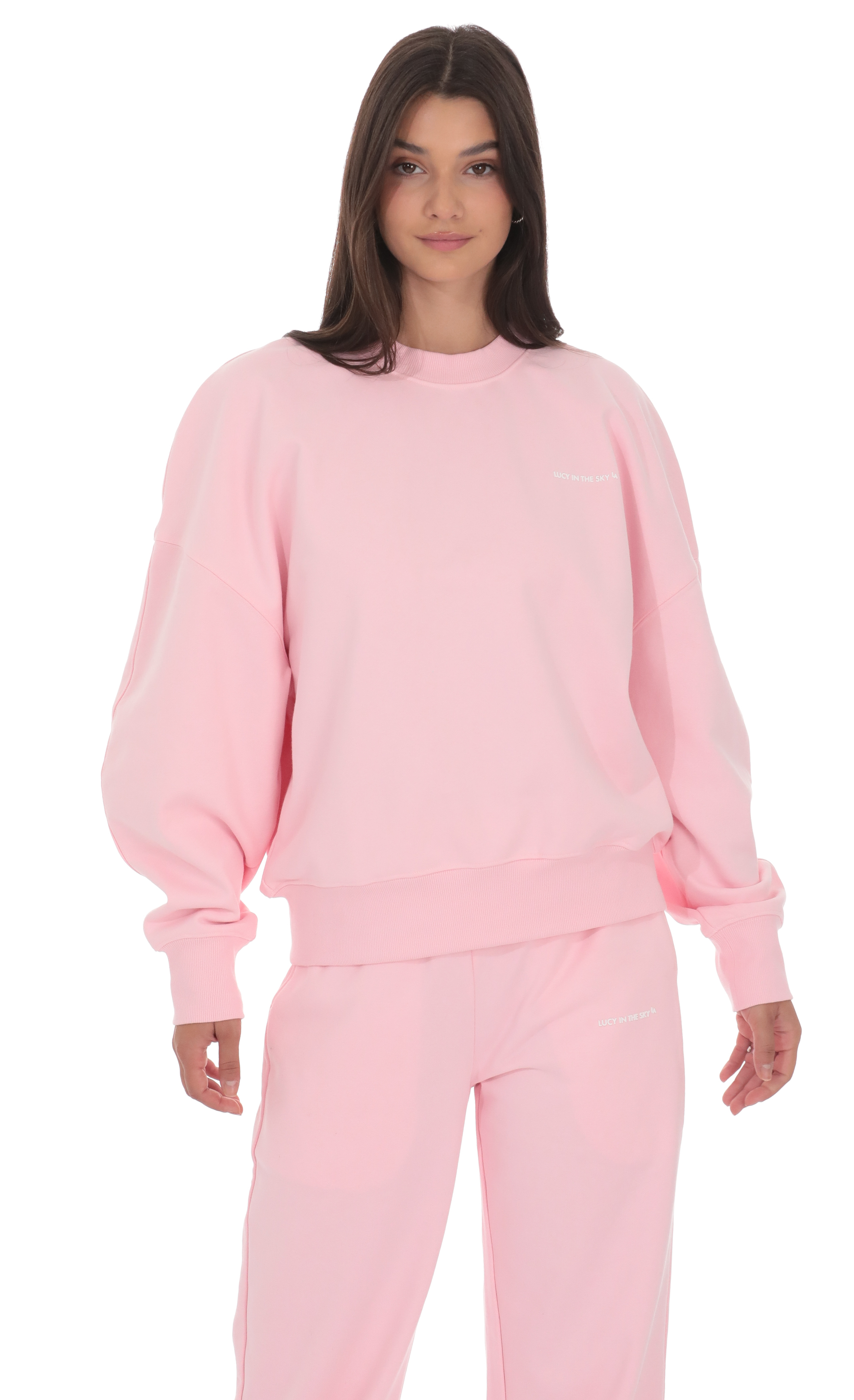 Lucy Oversized Cropped Crewneck in Pink