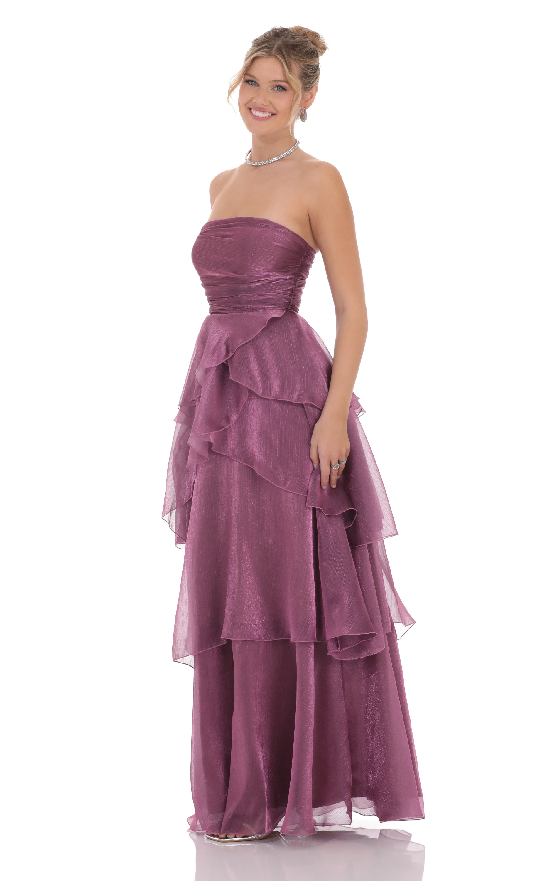 white christmas dresses Pink A-Line Ruffles Lace Appliques Prom Dresses, MP976 main image 1