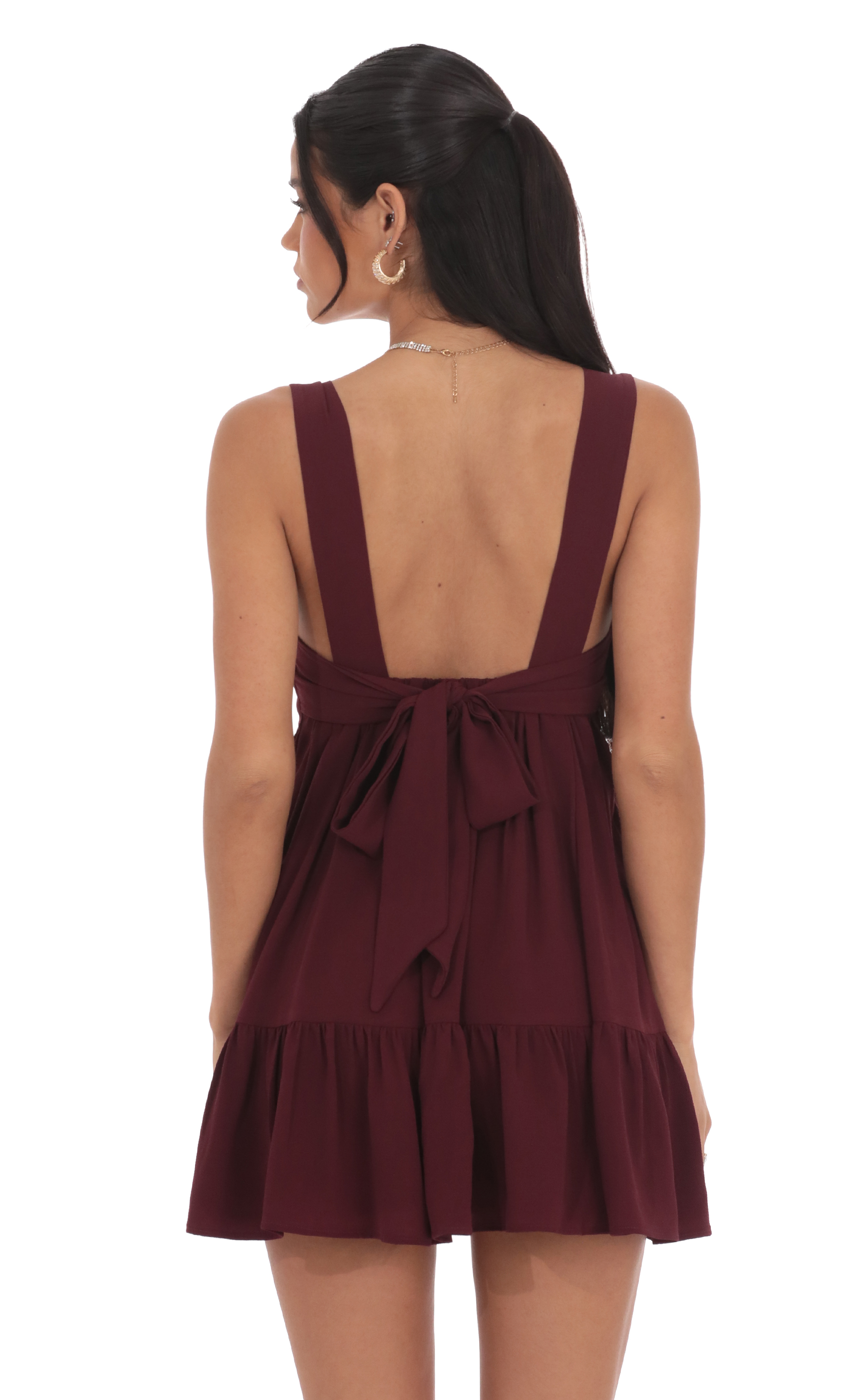 Square Neckline Babydoll Dress in Burgundy
