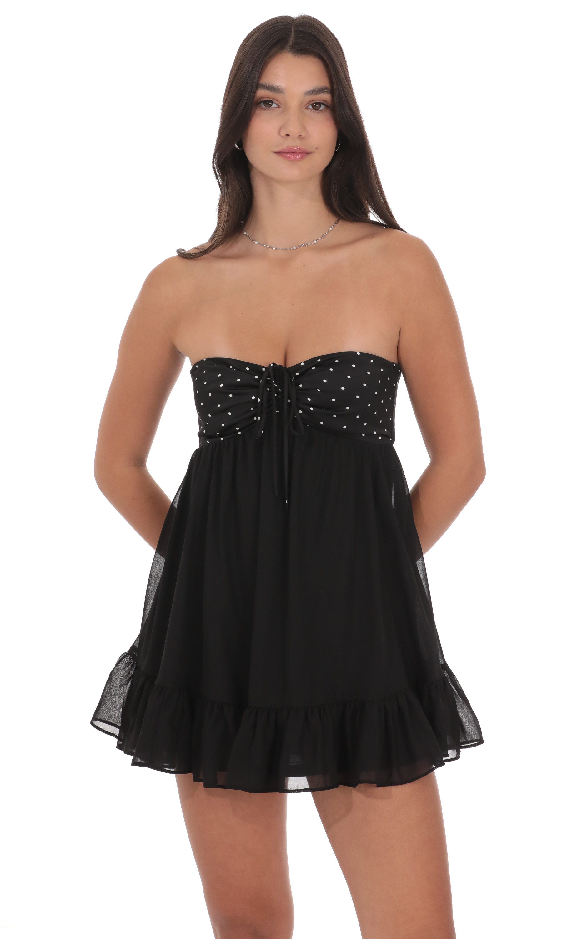 Babydoll Polka Dot Bust Dress in Black