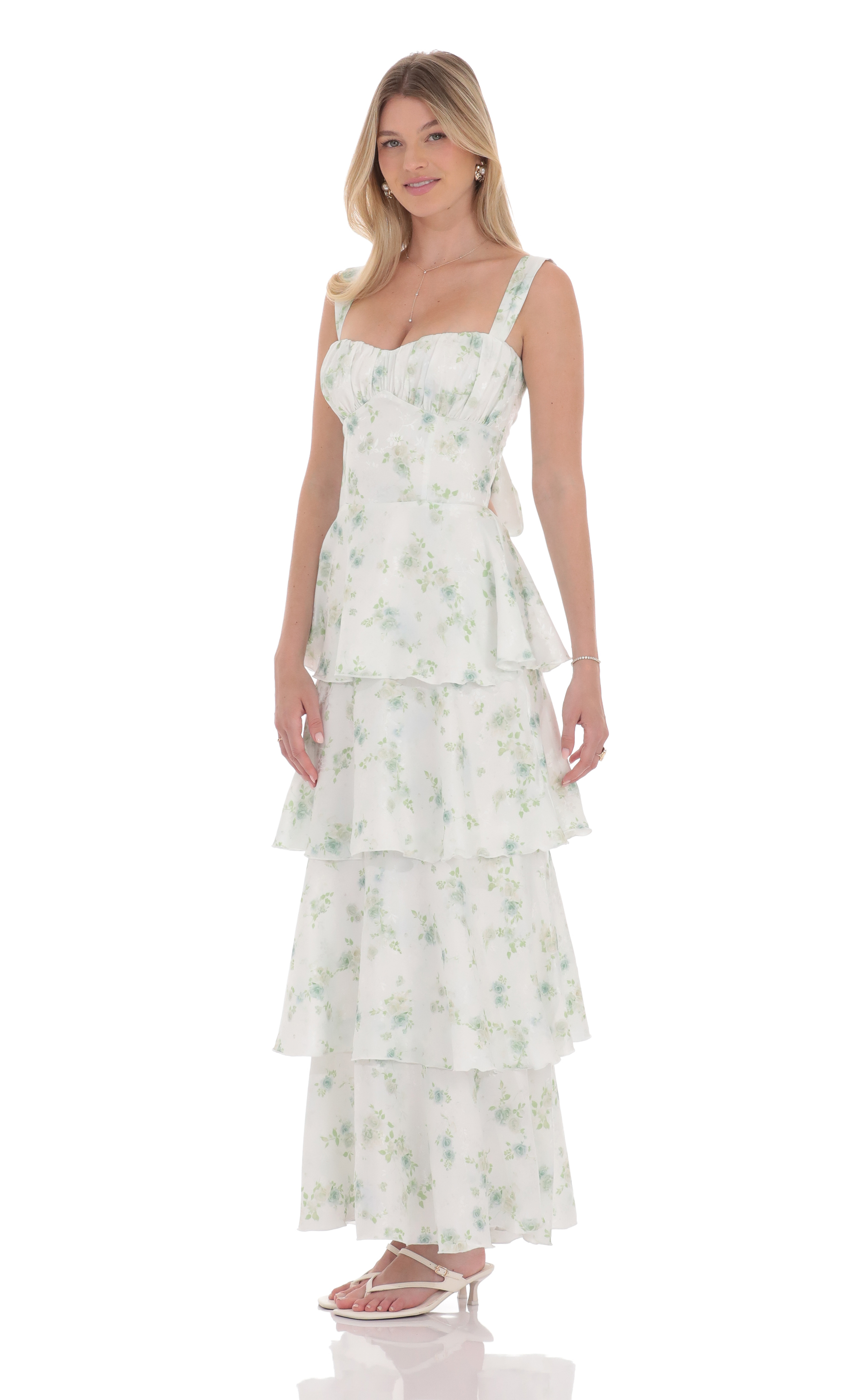 Floral Ruffle Maxi Dress in Pastel Green | LUCY IN THE SKY